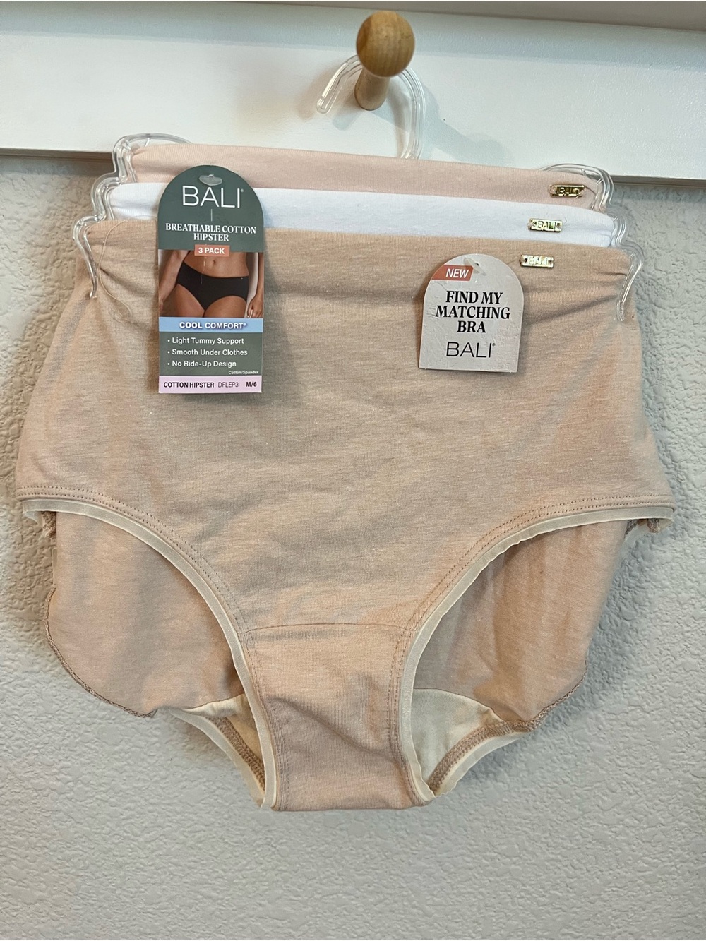 Bali Breathable Cotton Brief Panties Womens M/6 Multicolor Cool Comfort 3 Pack